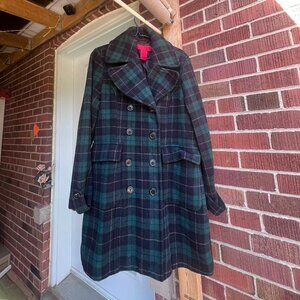 Joe Fresh Green Plaid Pea Coat, Size S